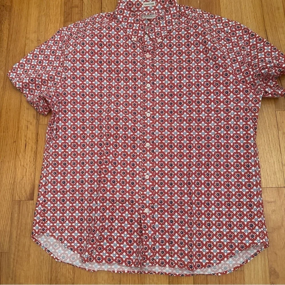 J.CREW Men's Organic Cotton Red Sky-Blue Floral Short-Sleeve Shirt XL (K11)
